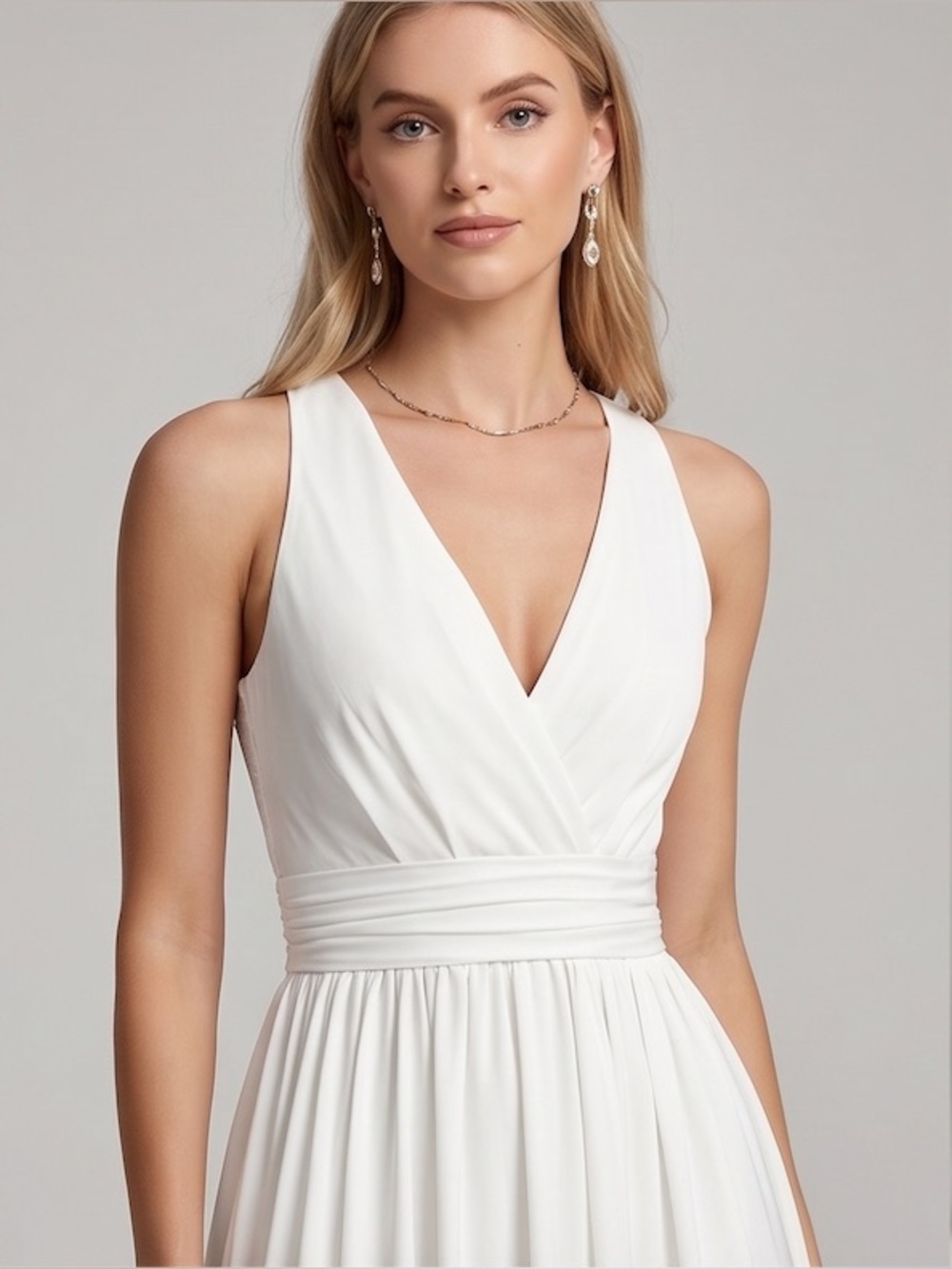 White V-Neck Smocked Back Maxi Dress - Picture 2 of 5
